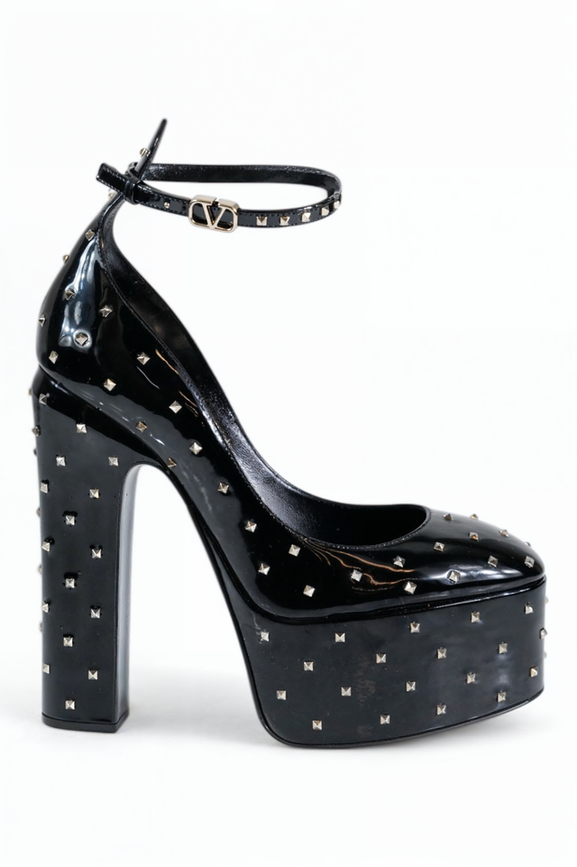 Valentino Rockstud Platform Pumps in Black Patent Leather
