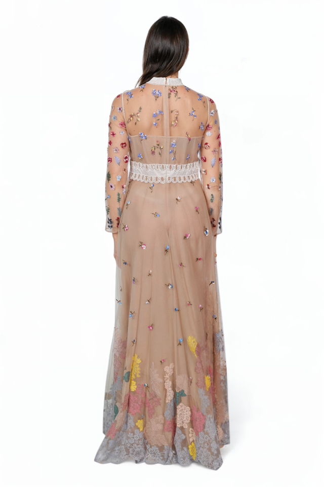 Valentino Embroidered Tulle Gown in Beige
