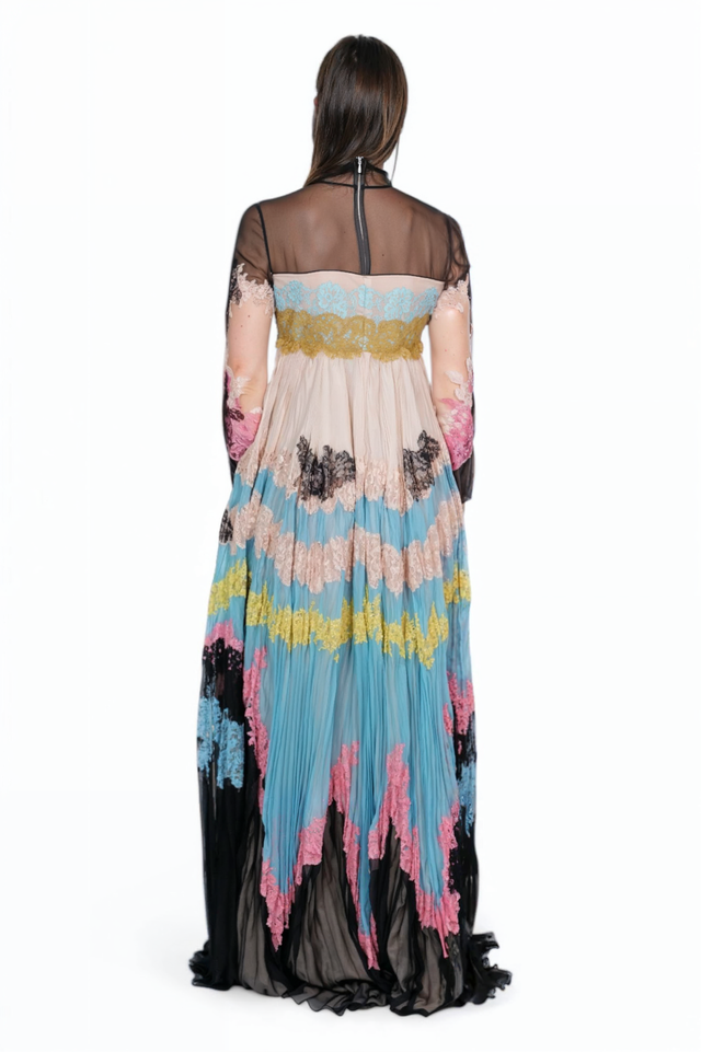 Valentino Multi-Lace Sheer Panel Gown