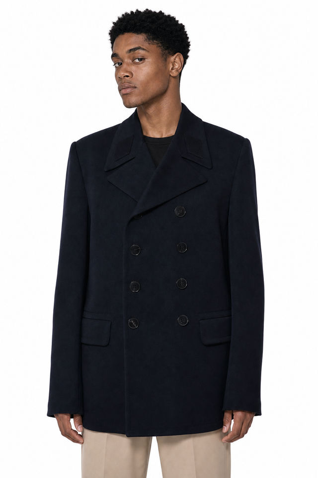 Valentino men's double-breasted cashmere-wool peacoat in midnight navy
