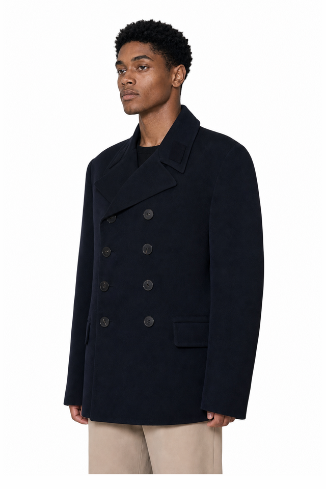 Valentino men's double-breasted cashmere-wool peacoat in midnight navy