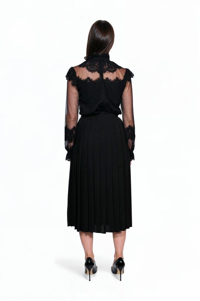 Mikael Aghal Black Pleated Midi Skirt