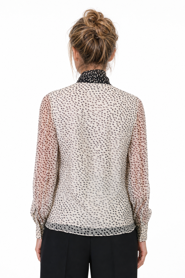 Mikael Aghal women's polka dot chiffon tie-neck blouse