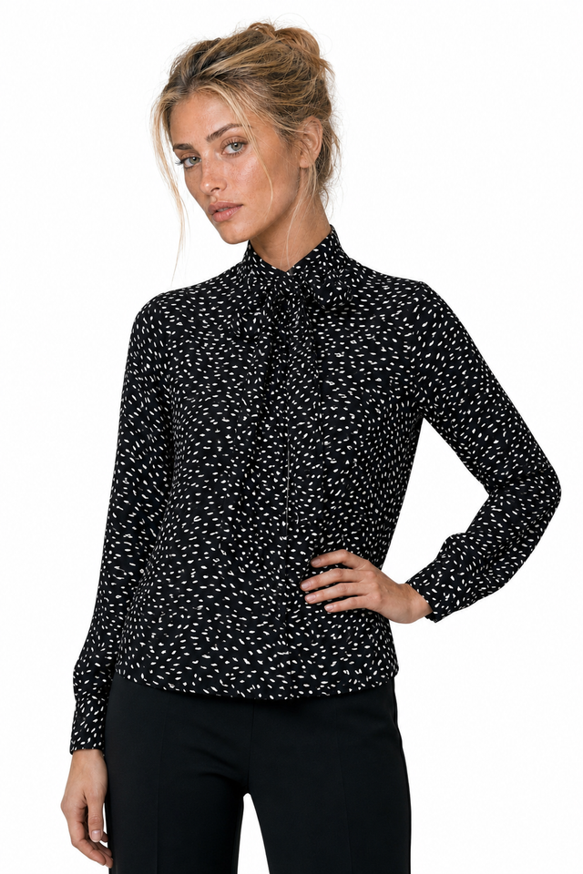 Mikael Aghal women's polka dot chiffon tie-neck blouse