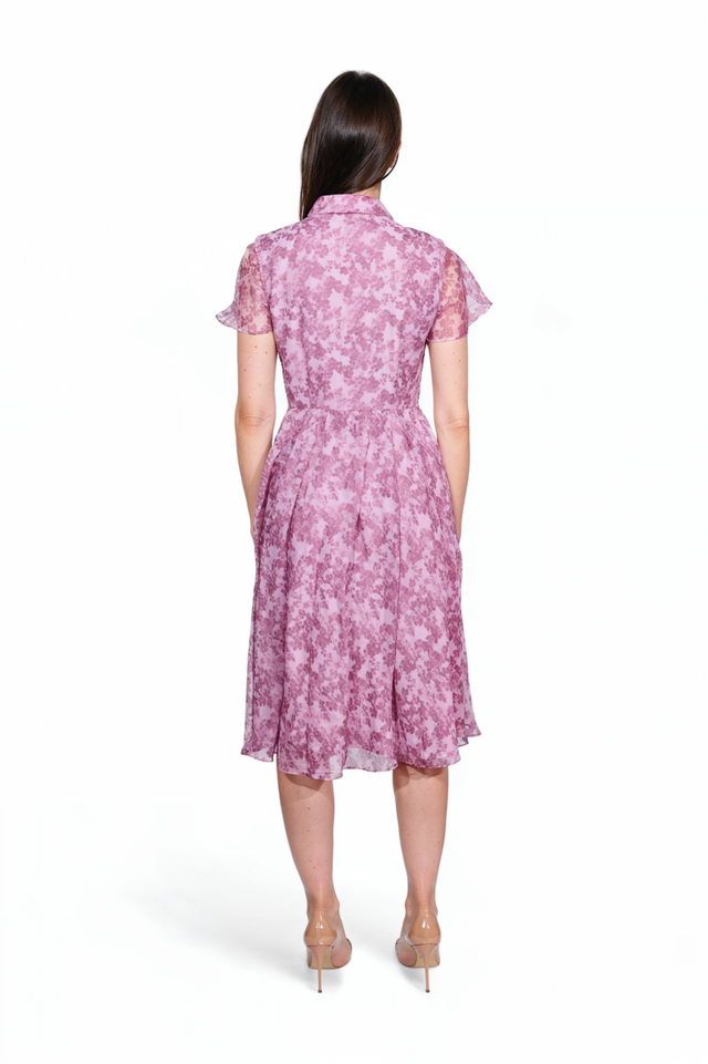 Mikael Aghal Pink Floral Georgette Midi Dress