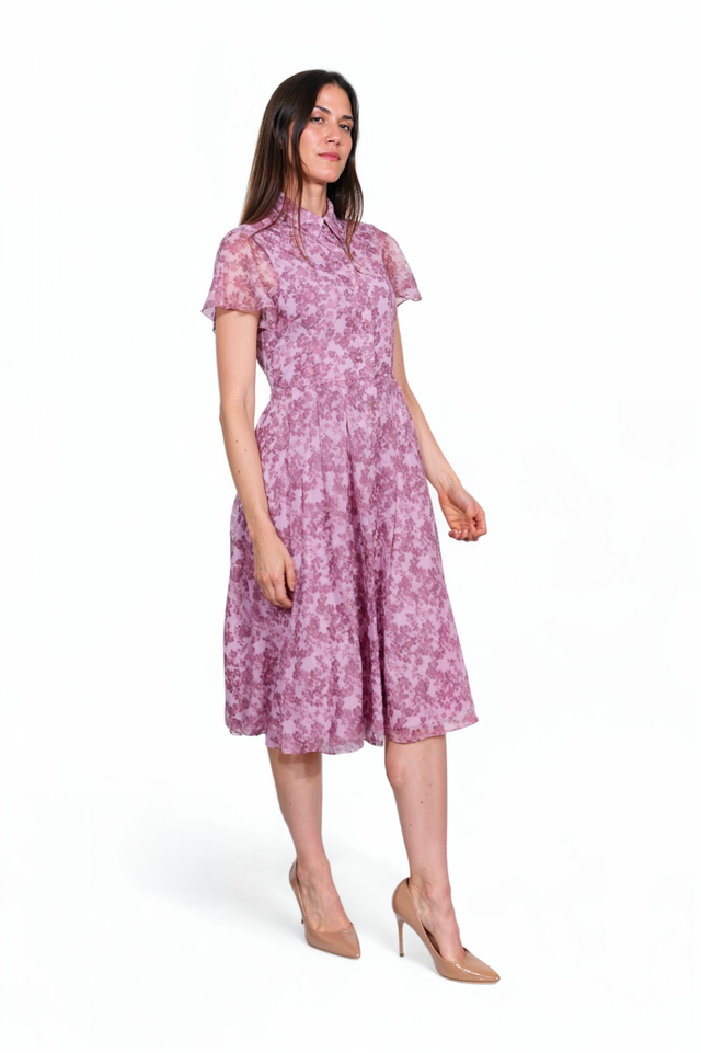 Mikael Aghal Pink Floral Georgette Midi Dress
