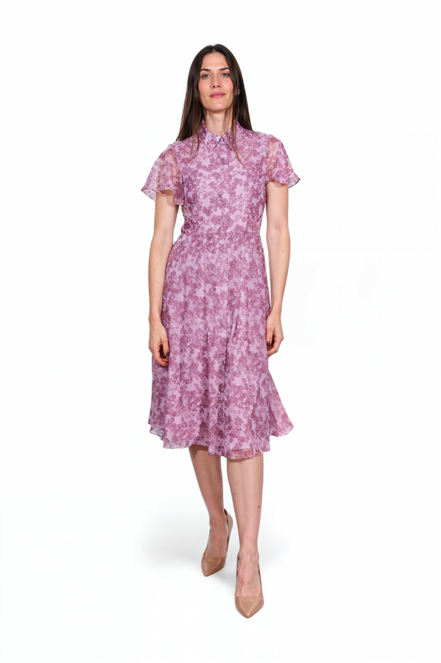 Mikael Aghal Pink Floral Georgette Midi Dress