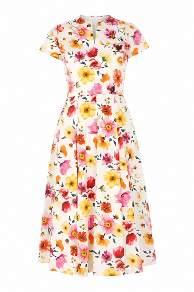 Mikael Aghal Multicolor Floral Fit-and-Flare Midi Dress