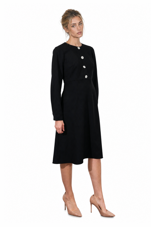 Mikael Aghal women's crystal-embellished long-sleeve midi dress in black