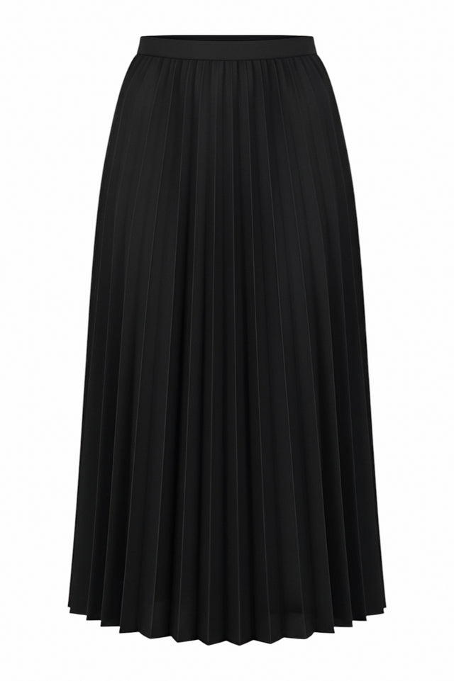 Mikael Aghal Black Pleated Midi Skirt