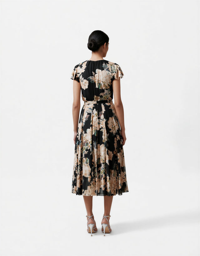 Mikael Aghal Black Floral Midi Skirt