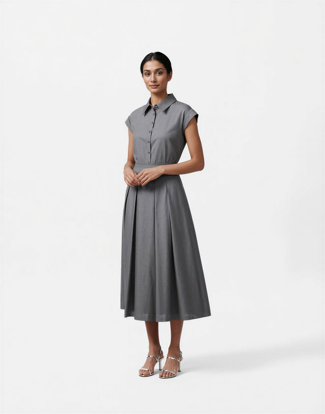 Mikael Aghal Grey A-Line Midi Skirt