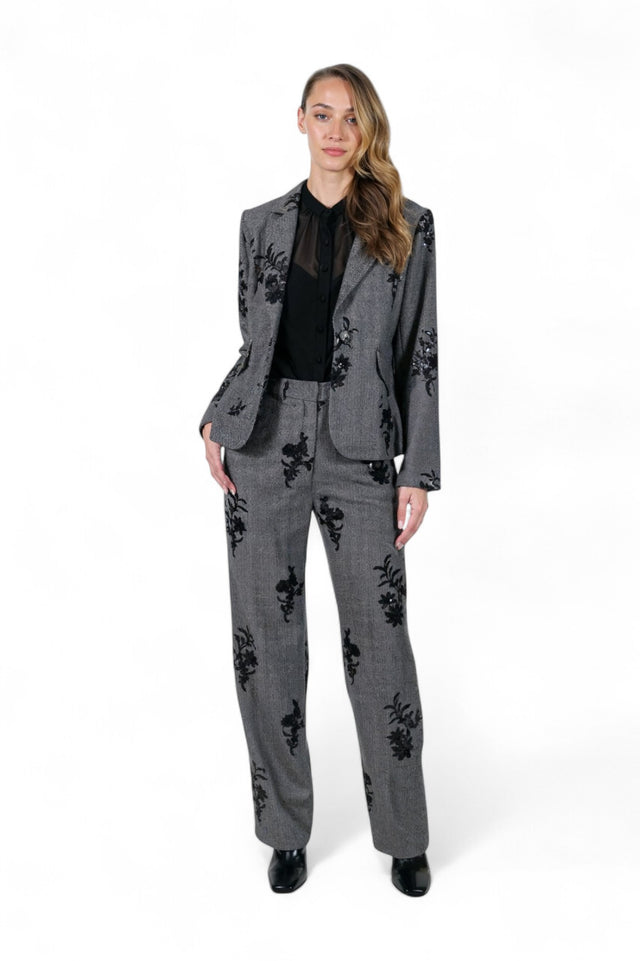 Mikael Aghal Grey Embellished Tailored Blazer and Pant Set