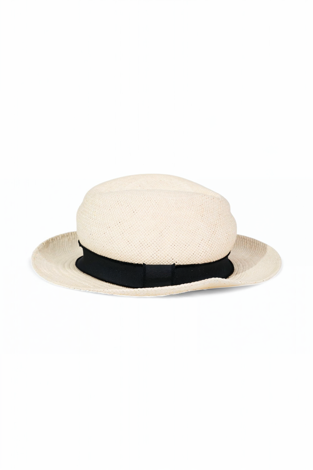 Fabiana Filippi Natural Straw Hat with Black Grosgrain Band