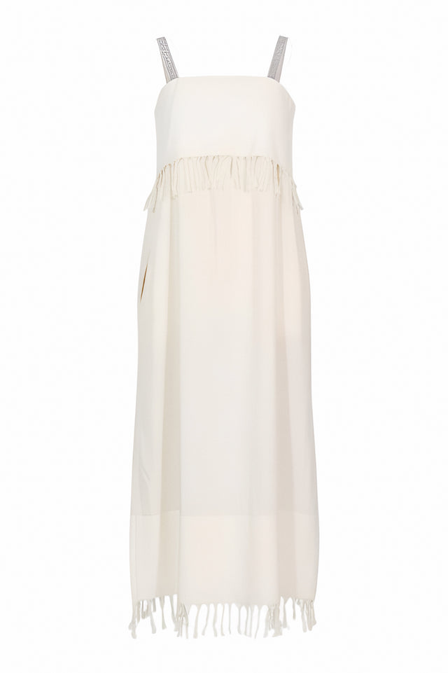 Fabiana Filippi Ivory Fringe-Trim Midi Dress