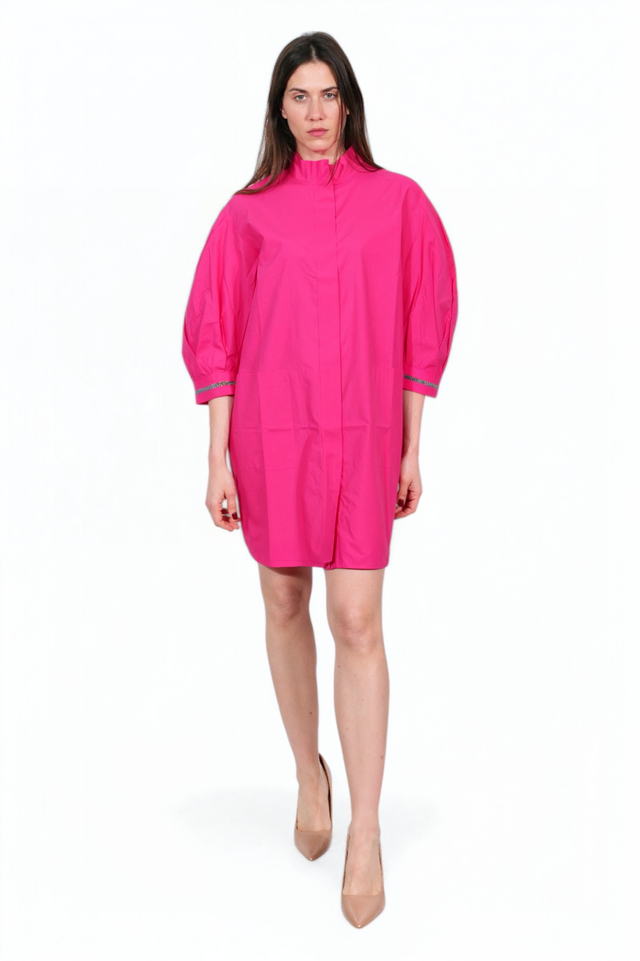 Fabiana Filippi Fuchsia Puff-Sleeve Shirt Dress