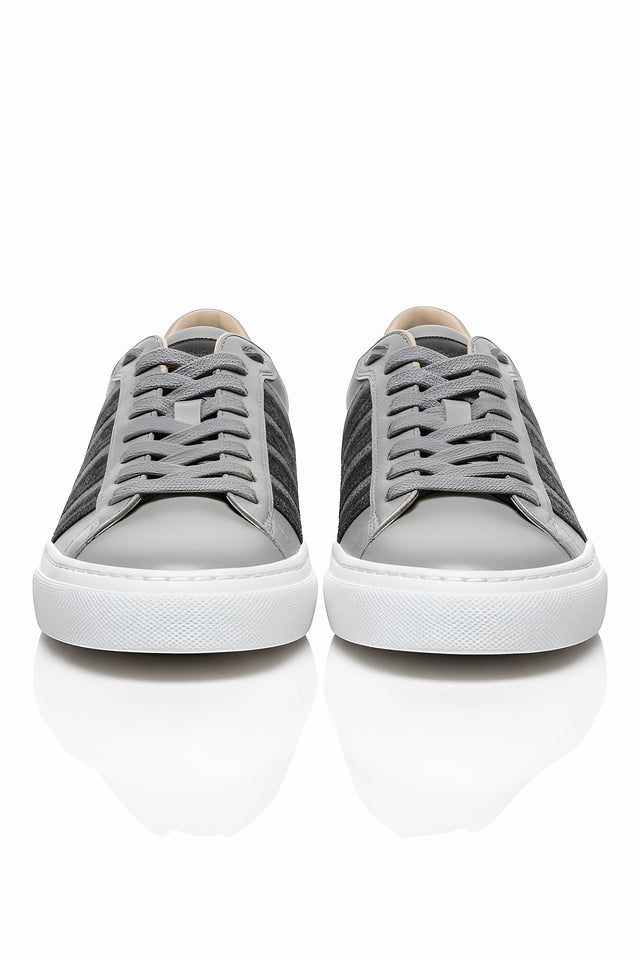 Fabiana Filippi Gray Leather & Knit Low-Top Sneakers