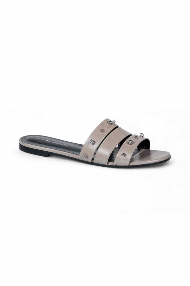 Fabiana Filippi Taupe Studded Leather Slides