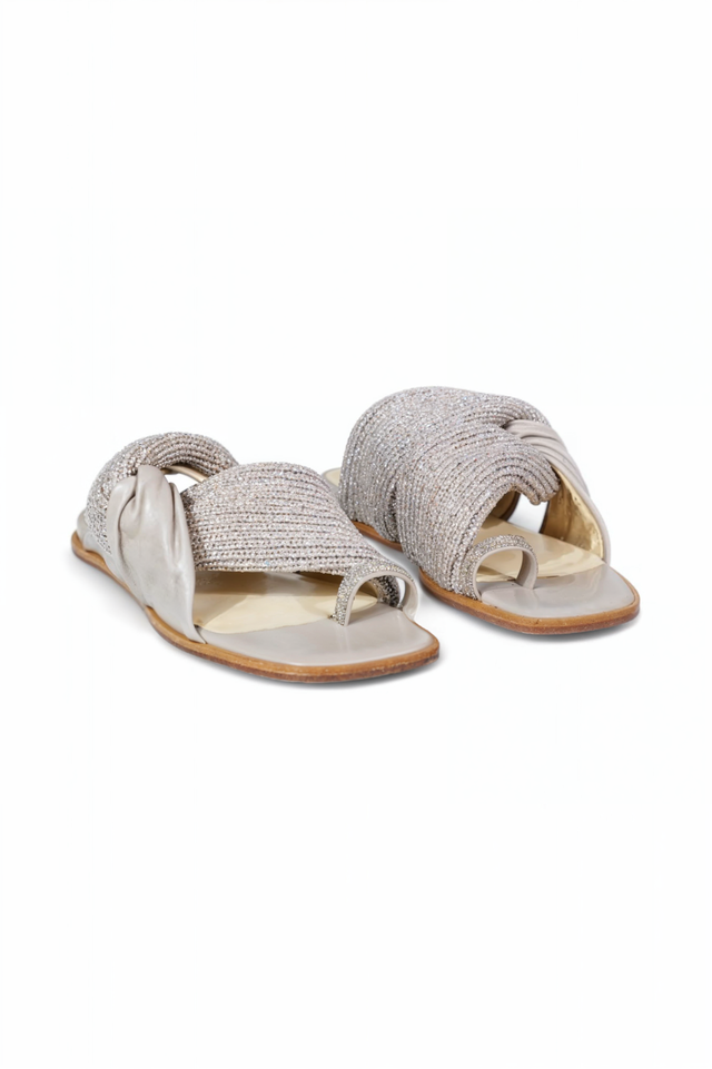 Fabiana Filippi Knotted Leather & Raffia Flat Sandals