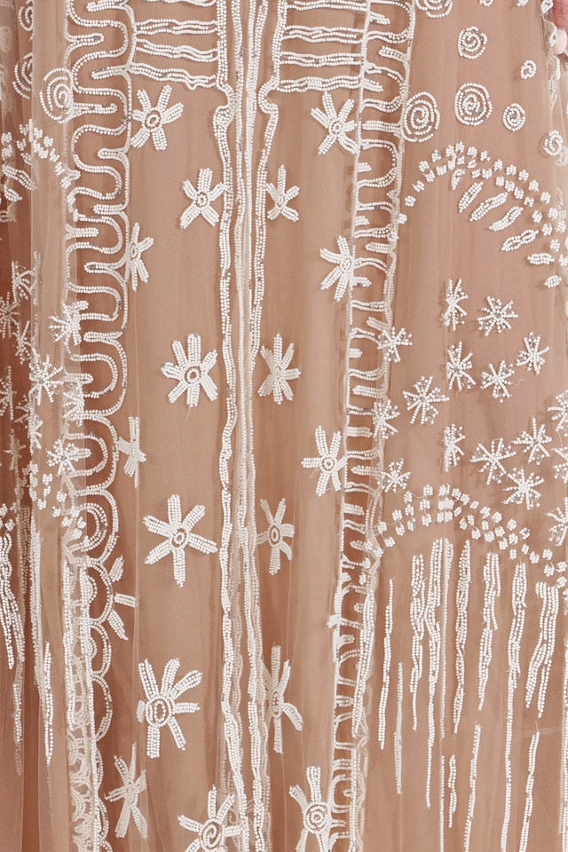 Valentino Beige Sheer Embroidered Maxi Dress