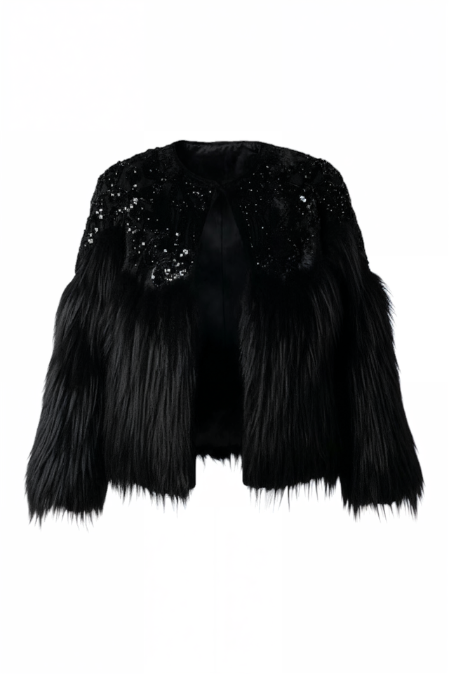 Valentino Black Beaded and Fur Statement Jacket