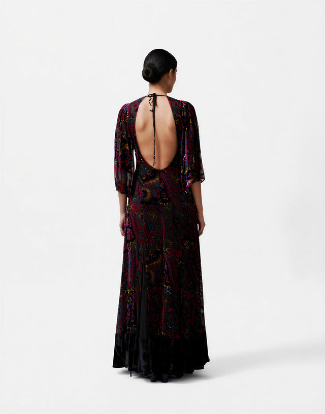 Valentino Floral Jacquard V-Neck Evening Gown