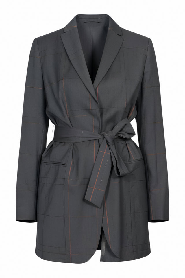 Fabiana Filippi Charcoal Belted Plaid Blazer