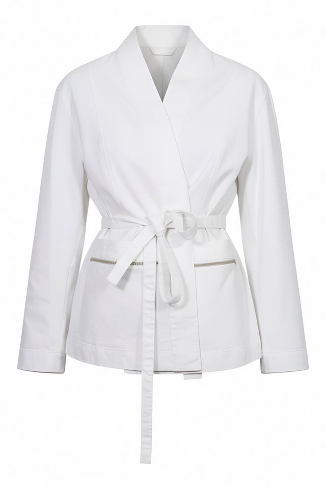 Fabiana Filippi White Cotton Belted Jacket with Denim Detailing