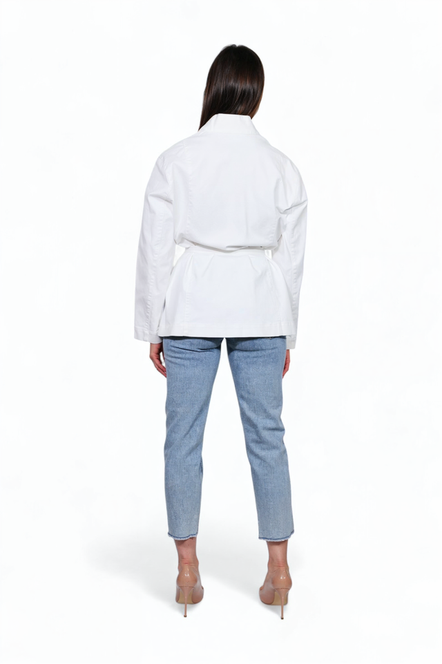 Fabiana Filippi White Cotton Belted Jacket with Denim Detailing