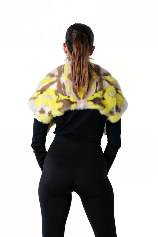 Valentino Vibrant Yellow Mink Capelet with Abstract Pattern