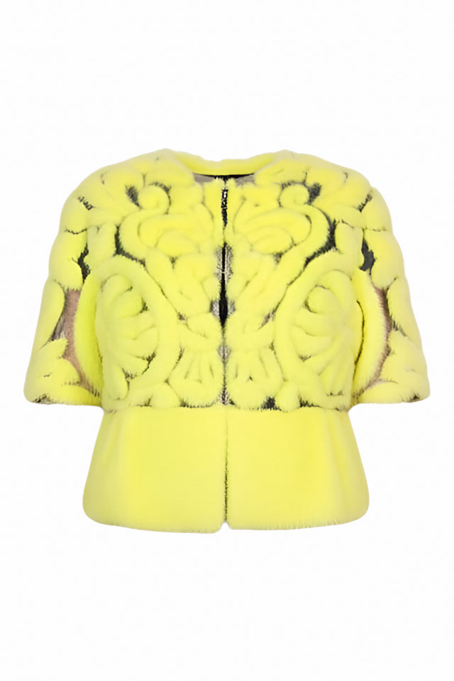 Valentino Embroidered Mink Fur Jacket in Neon Yellow