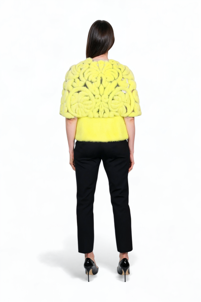 Valentino Embroidered Mink Fur Jacket in Neon Yellow