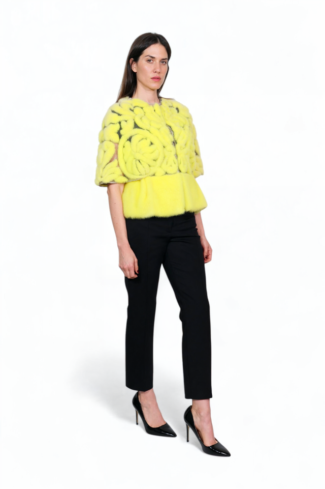 Valentino Embroidered Mink Fur Jacket in Neon Yellow