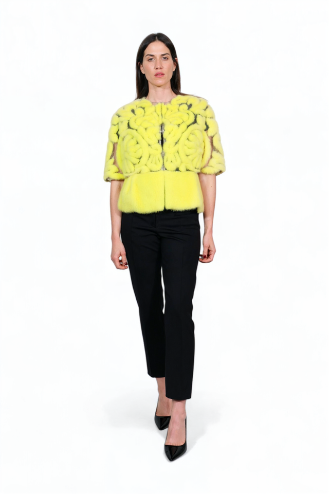 Valentino Embroidered Mink Fur Jacket in Neon Yellow