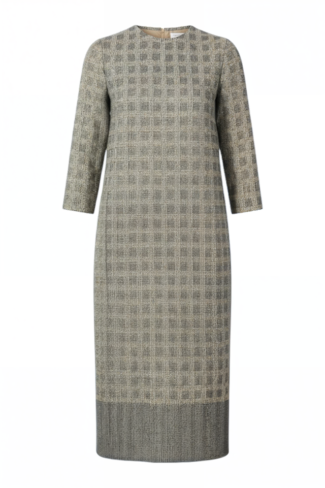 Valentino Textured Check Wool Midi Dress