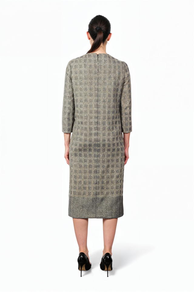 Valentino Textured Check Wool Midi Dress