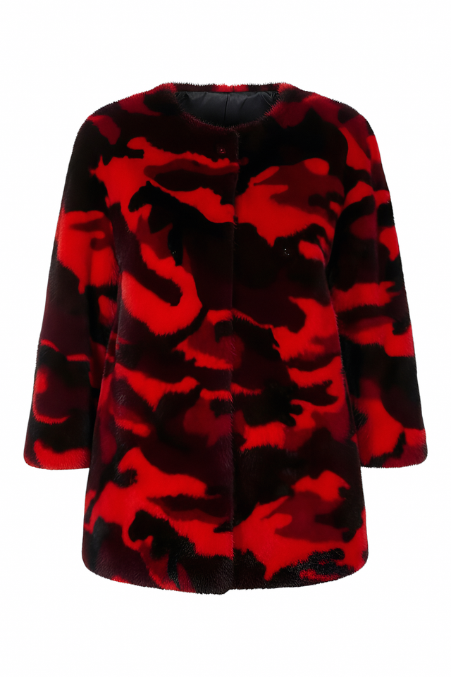 Valentino Red Camo Mink Fur Coat