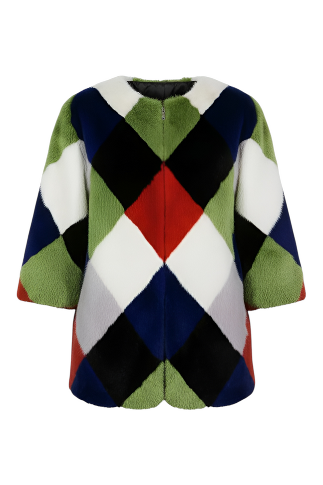 Valentino Multicolor Diamond Patchwork Fur Jacket