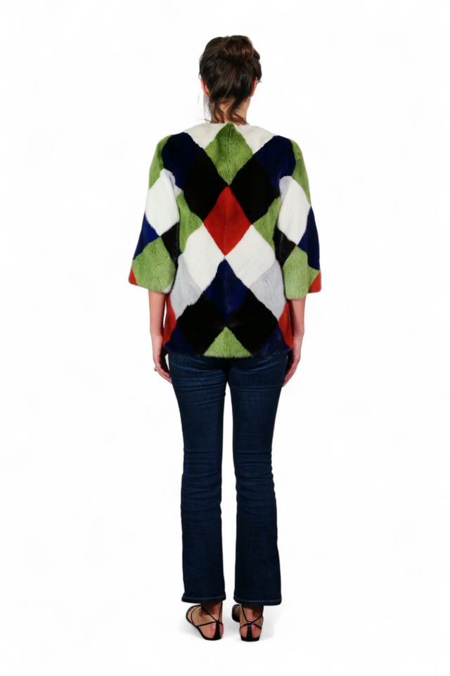 Valentino Multicolor Diamond Patchwork Fur Jacket