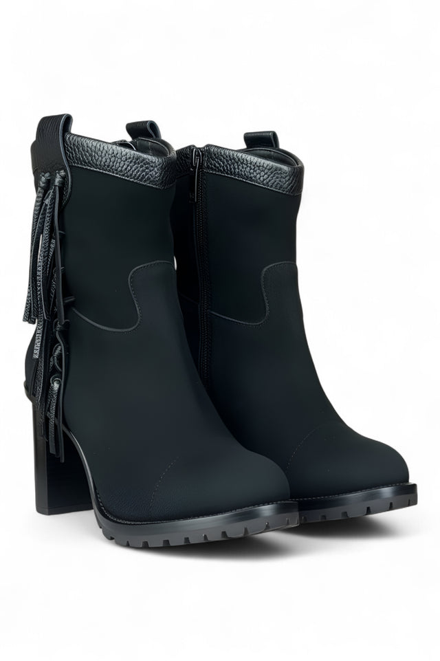 Valentino Garavani Fringe-Detail Block Heel Boot – Black Suede