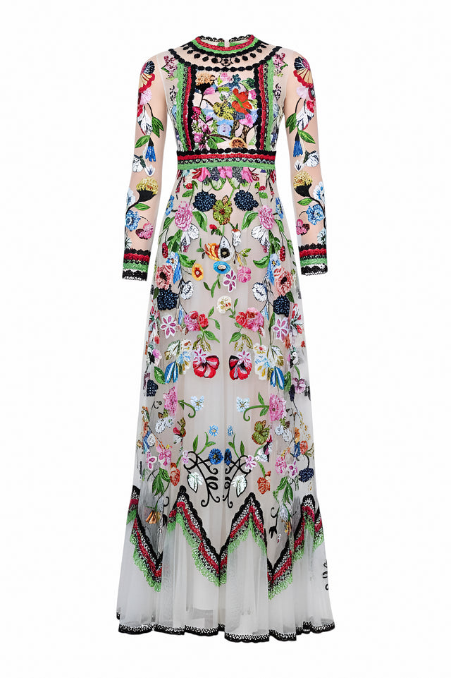Valentino Embroidered Tulle Gown with Floral Motif