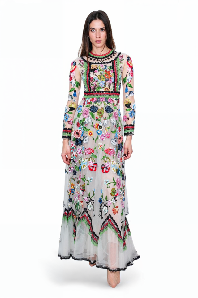 Valentino Embroidered Tulle Gown with Floral Motif