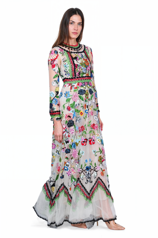 Valentino Embroidered Tulle Gown with Floral Motif