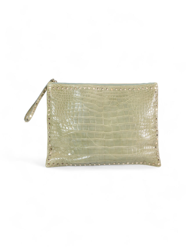Valentino Garavani Rockstud Clutch mit Krokodilprägung