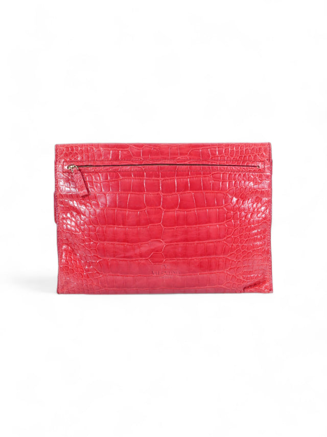 Valentino Garavani Bold Red Crocodile-Embossed Leather Clutch with Sleek Metallic Closure