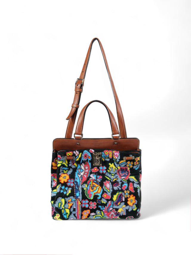 Valentino Garavani Bohemian Chic Floral Embroidered Handbag with Leather Accents