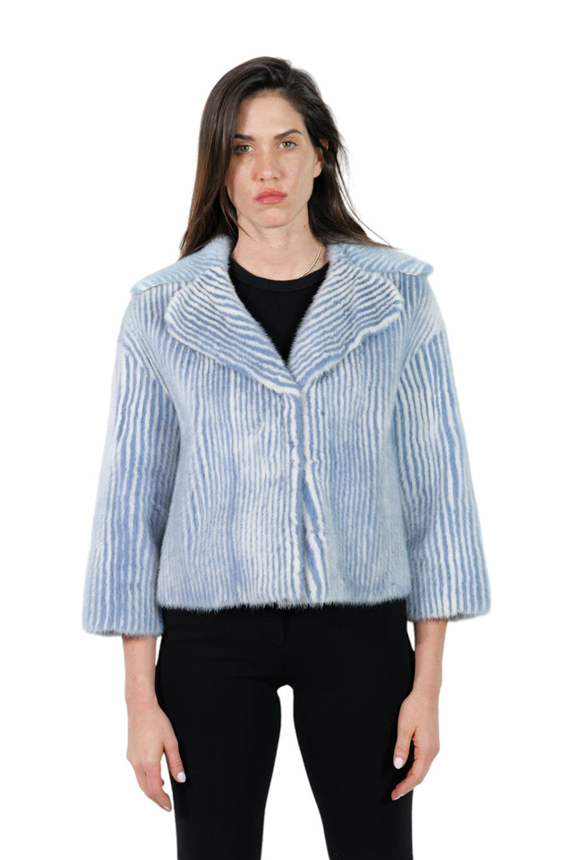 Valentino Powder Blue Striped Mink Fur Jacket