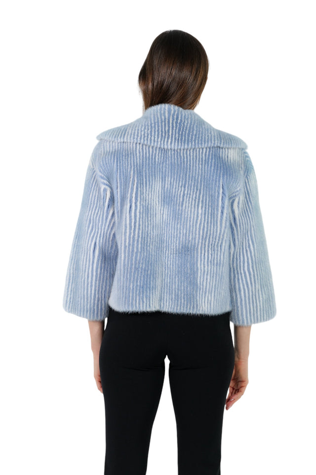 Valentino Powder Blue Striped Mink Fur Jacket