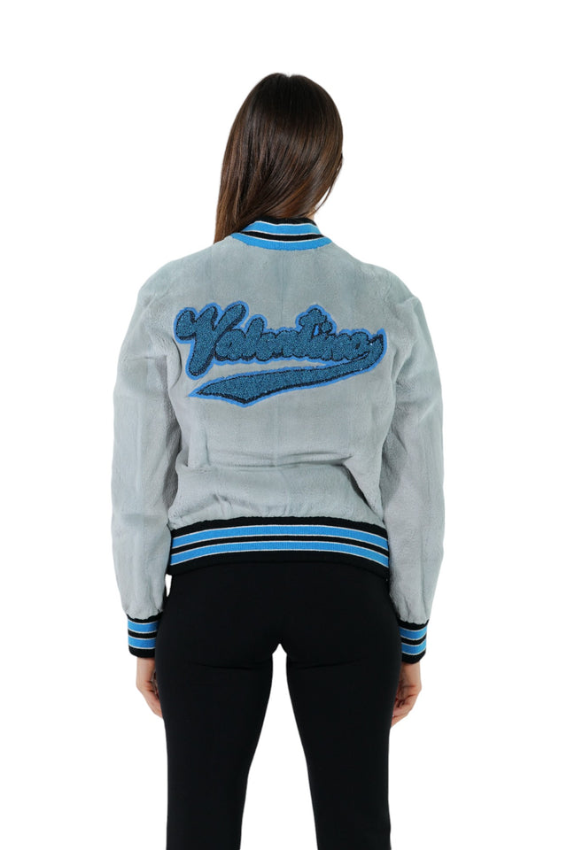 Valentino Gray Mink Bomber Jacket with Striped Accents