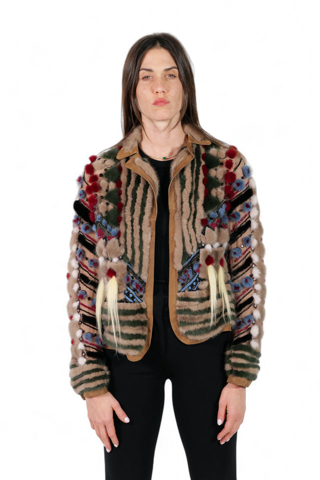 Valentino Artistic Multicolor Mink Fur Jacket